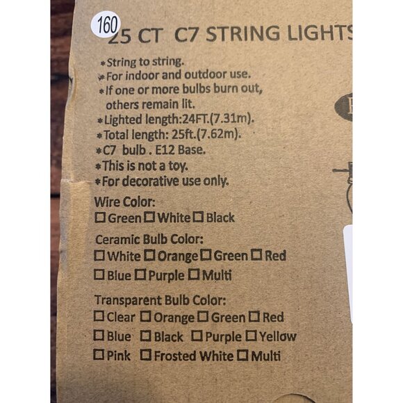 25 Ct C7 String Lights Patio Lights Indoor/Outdoor Black Wire 25ft Total Length - Picture 2 of 3